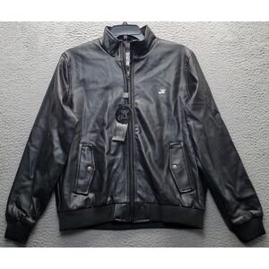 A Collection Bomber Jacket Mens XL Black Faux Leather Lined Flap Pockets Zip Up